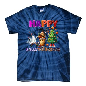 Gnomes Halloween Thanksgiving Christmas Happy Hallothanksmas Tie-Dye T-Shirt