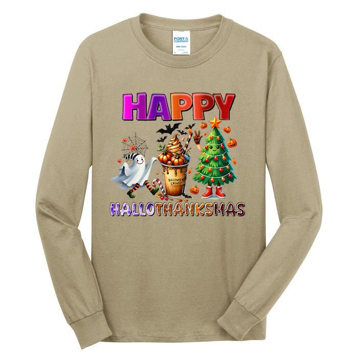 Gnomes Halloween Thanksgiving Christmas Happy Hallothanksmas Tall Long Sleeve T-Shirt