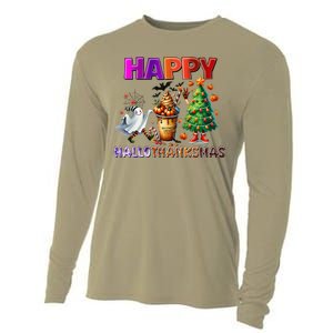 Gnomes Halloween Thanksgiving Christmas Happy Hallothanksmas Cooling Performance Long Sleeve Crew