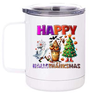 Gnomes Halloween Thanksgiving Christmas Happy Hallothanksmas 12 oz Stainless Steel Tumbler Cup