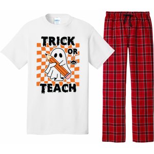 Groovy Halloween Trick Or Teach Retro Floral Ghost Teacher Pajama Set