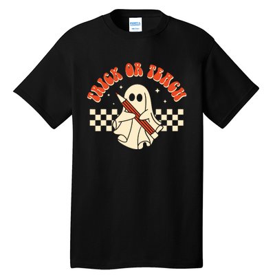 Groovy Halloween Trick Or Teach Retro Floral Ghost Teacher Tall T-Shirt