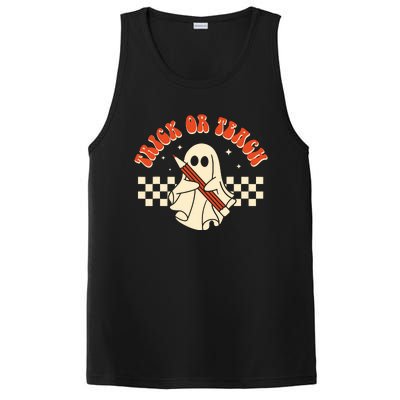 Groovy Halloween Trick Or Teach Retro Floral Ghost Teacher PosiCharge Competitor Tank