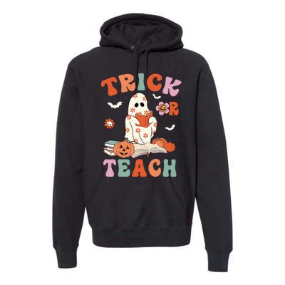 Groovy Halloween Trick Or Teach Retro Floral Ghost Teacher Premium Hoodie