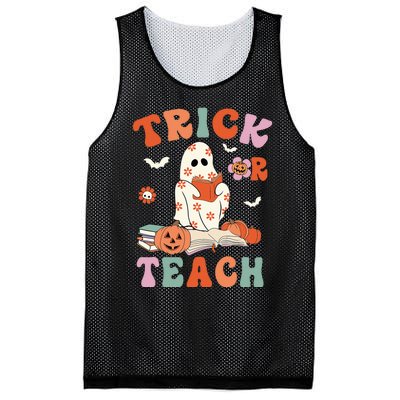 Groovy Halloween Trick Or Teach Retro Floral Ghost Teacher Mesh Reversible Basketball Jersey Tank