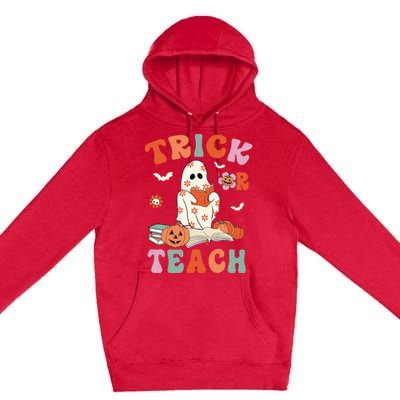 Groovy Halloween Trick Or Teach Retro Floral Ghost Teacher Premium Pullover Hoodie