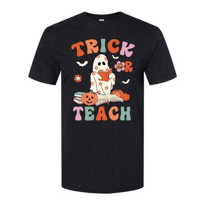 Groovy Halloween Trick Or Teach Retro Floral Ghost Teacher Softstyle CVC T-Shirt