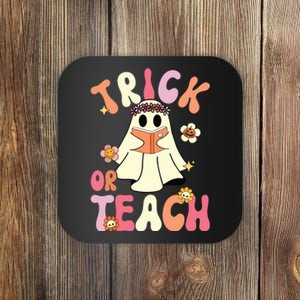 Groovy Halloween Trick Or Teach Retro Floral Ghost Teacher Coaster