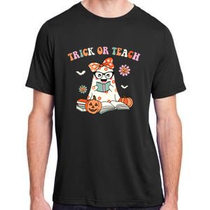 Groovy Halloween Trick Or Teach Retro Floral Ghost Teacher Adult ChromaSoft Performance T-Shirt