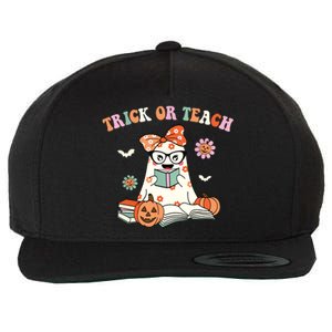 Groovy Halloween Trick Or Teach Retro Floral Ghost Teacher Wool Snapback Cap