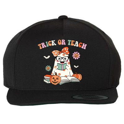 Groovy Halloween Trick Or Teach Retro Floral Ghost Teacher Wool Snapback Cap