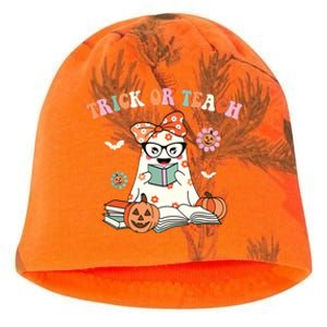 Groovy Halloween Trick Or Teach Retro Floral Ghost Teacher Kati - Camo Knit Beanie