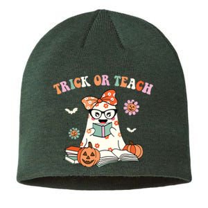 Groovy Halloween Trick Or Teach Retro Floral Ghost Teacher Sustainable Beanie