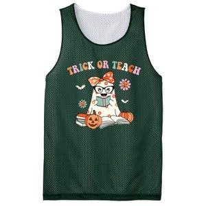 Groovy Halloween Trick Or Teach Retro Floral Ghost Teacher Mesh Reversible Basketball Jersey Tank