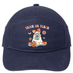 Groovy Halloween Trick Or Teach Retro Floral Ghost Teacher 7-Panel Snapback Hat