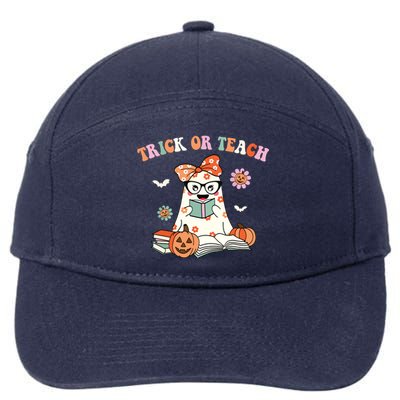 Groovy Halloween Trick Or Teach Retro Floral Ghost Teacher 7-Panel Snapback Hat