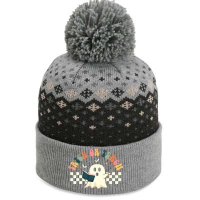 Groovy Halloween Trick Or Teach Retro Floral Ghost Teacher The Baniff Cuffed Pom Beanie