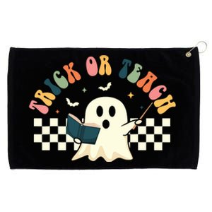 Groovy Halloween Trick Or Teach Retro Floral Ghost Teacher Grommeted Golf Towel