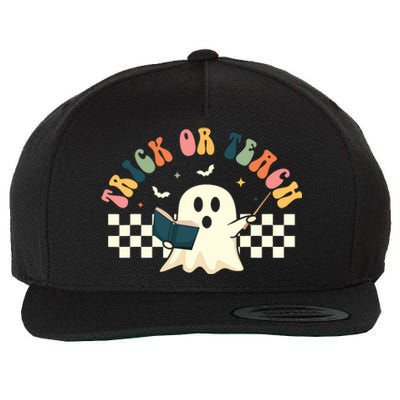 Groovy Halloween Trick Or Teach Retro Floral Ghost Teacher Wool Snapback Cap