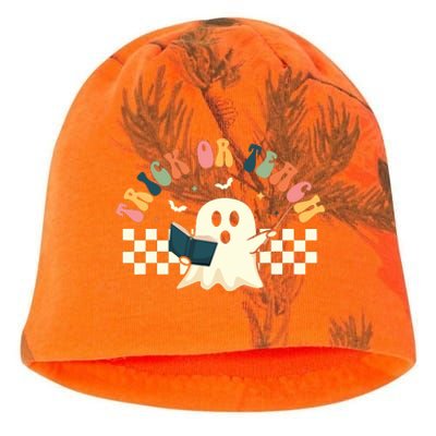 Groovy Halloween Trick Or Teach Retro Floral Ghost Teacher Kati - Camo Knit Beanie