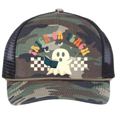 Groovy Halloween Trick Or Teach Retro Floral Ghost Teacher Retro Rope Trucker Hat Cap