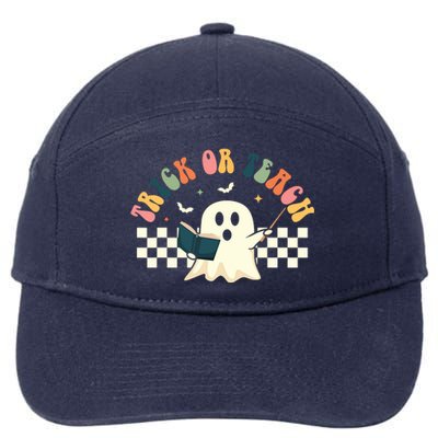 Groovy Halloween Trick Or Teach Retro Floral Ghost Teacher 7-Panel Snapback Hat