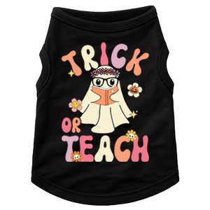 Groovy Halloween Trick Or Teach Retro Floral Ghost Teacher Doggie Tank