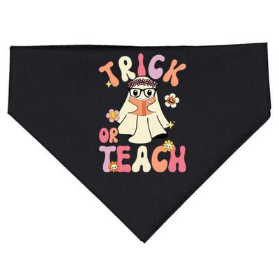 Groovy Halloween Trick Or Teach Retro Floral Ghost Teacher USA-Made Doggie Bandana