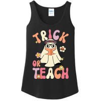 Groovy Halloween Trick Or Teach Retro Floral Ghost Teacher Ladies Essential Tank