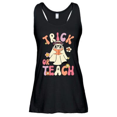 Groovy Halloween Trick Or Teach Retro Floral Ghost Teacher Ladies Essential Flowy Tank