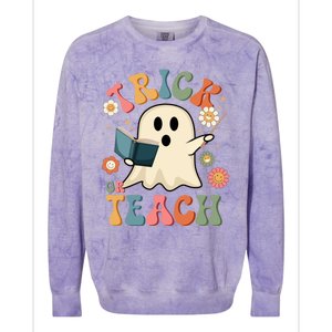 Groovy Halloween Trick Or Teach Ghost Teacher Gift Colorblast Crewneck Sweatshirt