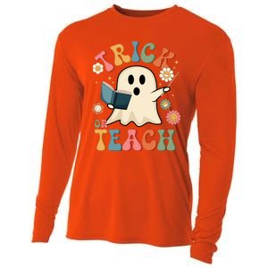 Groovy Halloween Trick Or Teach Ghost Teacher Gift Cooling Performance Long Sleeve Crew