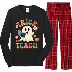 Groovy Halloween Trick Or Teach Ghost Teacher Gift Long Sleeve Pajama Set