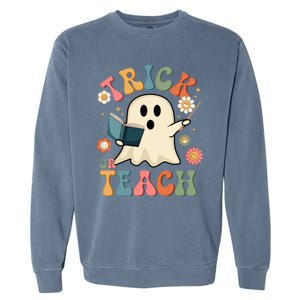 Groovy Halloween Trick Or Teach Ghost Teacher Gift Garment-Dyed Sweatshirt