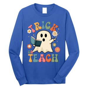 Groovy Halloween Trick Or Teach Ghost Teacher Gift Long Sleeve Shirt