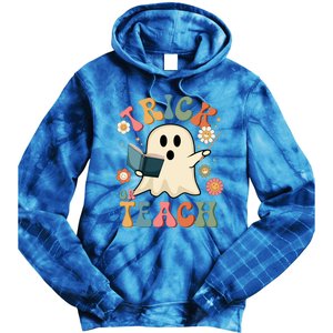 Groovy Halloween Trick Or Teach Ghost Teacher Gift Tie Dye Hoodie