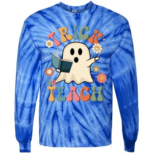 Groovy Halloween Trick Or Teach Ghost Teacher Gift Tie-Dye Long Sleeve Shirt