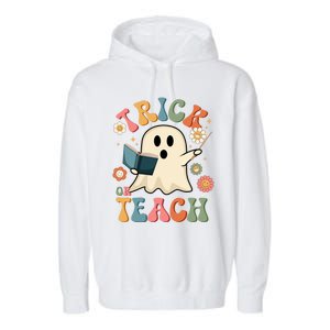 Groovy Halloween Trick Or Teach Ghost Teacher Gift Garment-Dyed Fleece Hoodie