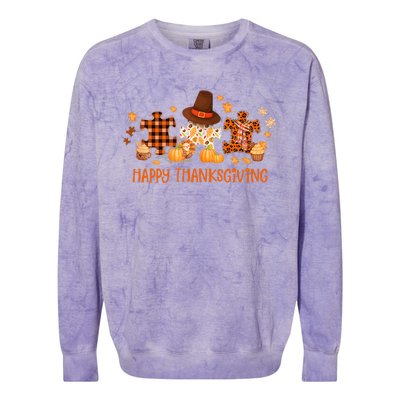 Gd5b Happy Thanksgiving Leopard Autism Awareness Fall Autumn Colorblast Crewneck Sweatshirt