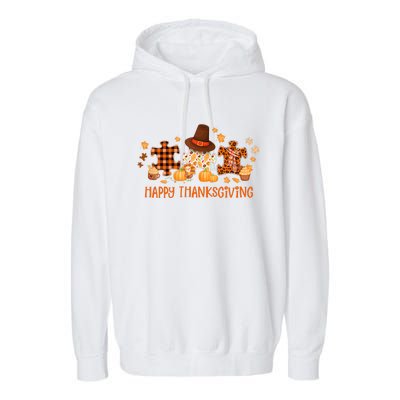 Gd5b Happy Thanksgiving Leopard Autism Awareness Fall Autumn Garment-Dyed Fleece Hoodie