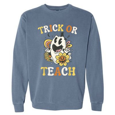 Groovy Halloween Trick or Teach Retro Spooky Ghost Teacher Garment-Dyed Sweatshirt