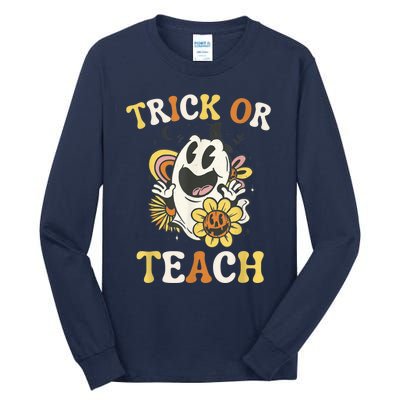 Groovy Halloween Trick or Teach Retro Spooky Ghost Teacher Tall Long Sleeve T-Shirt