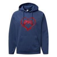 Gamer Heart Valentines Day Video Games Boy Performance Fleece Hoodie