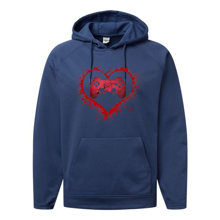 Gamer Heart Valentines Day Video Games Boy Performance Fleece Hoodie