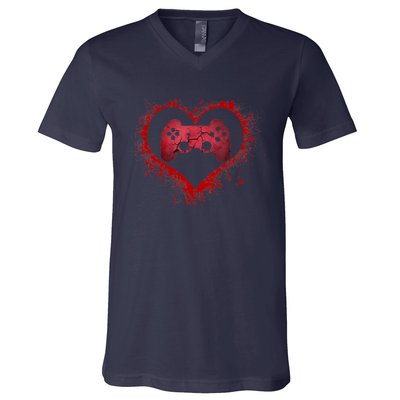 Gamer Heart Valentines Day Video Games Boy V-Neck T-Shirt