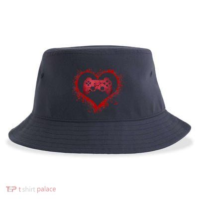 Gamer Heart Valentines Day Video Games Boy Sustainable Bucket Hat