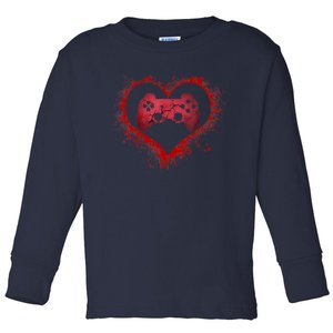 Gamer Heart Valentines Day Video Games Boy Toddler Long Sleeve Shirt