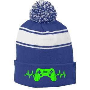 Gamer Heartbeat Video Games Ns Gaming Gift Stripe Pom Pom Beanie