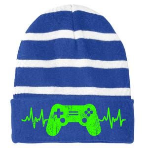 Gamer Heartbeat Video Games Ns Gaming Gift Striped Beanie with Solid Band