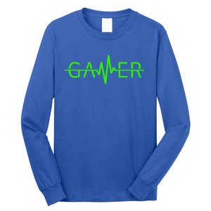 Gamer Heartbeat Video Games Gaming Nager Graphic Gift Long Sleeve Shirt